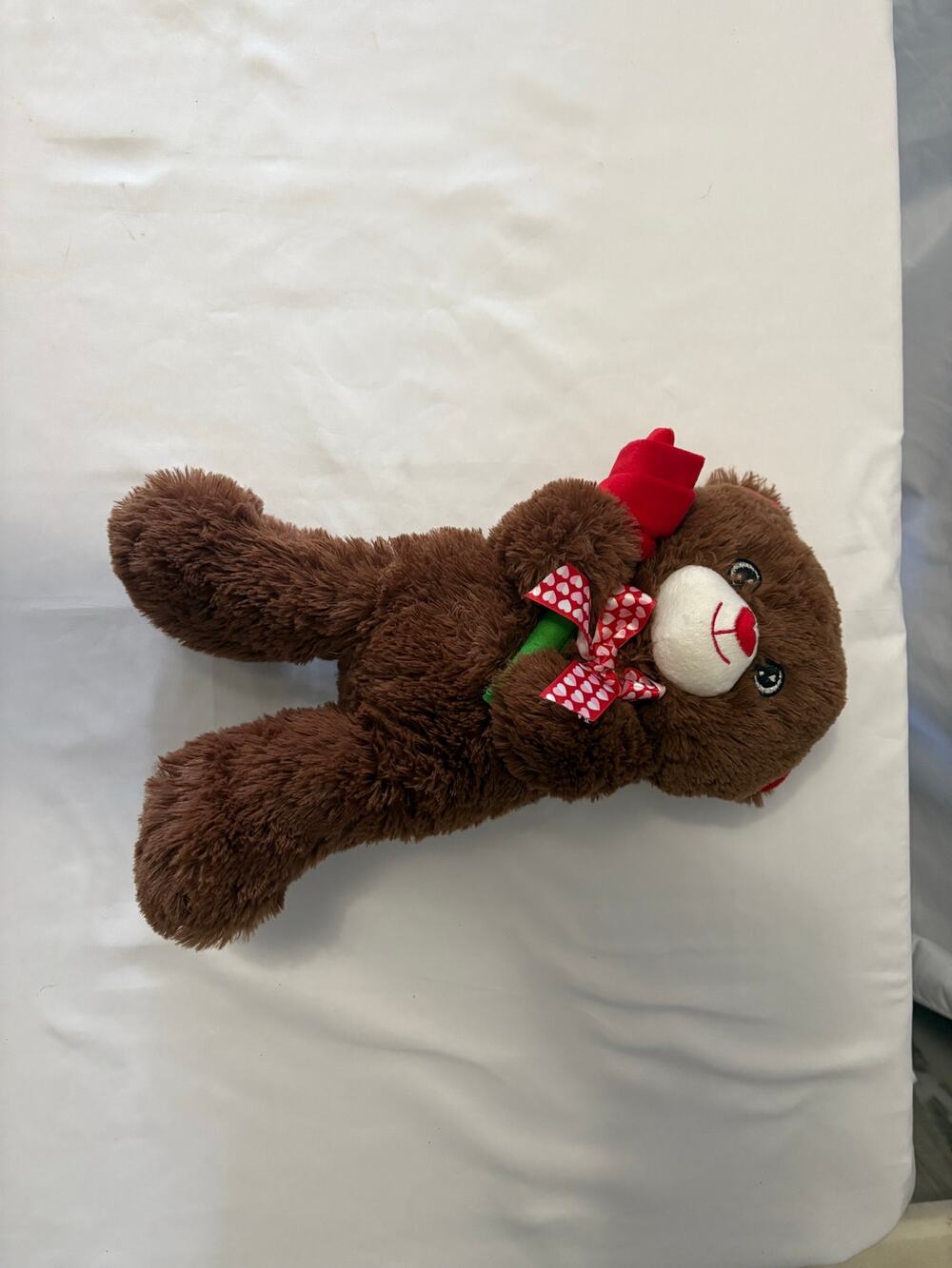 Plush Brown Teddy Bear Red Rose Heart Bow Valentine's Day Stuffed Animal